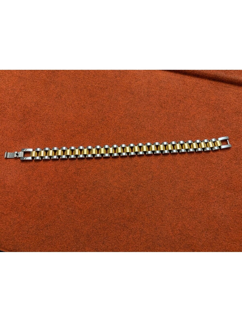 Two Tone Silver Gold Tone Stainless Steel Linked Bracelet 6.75" New